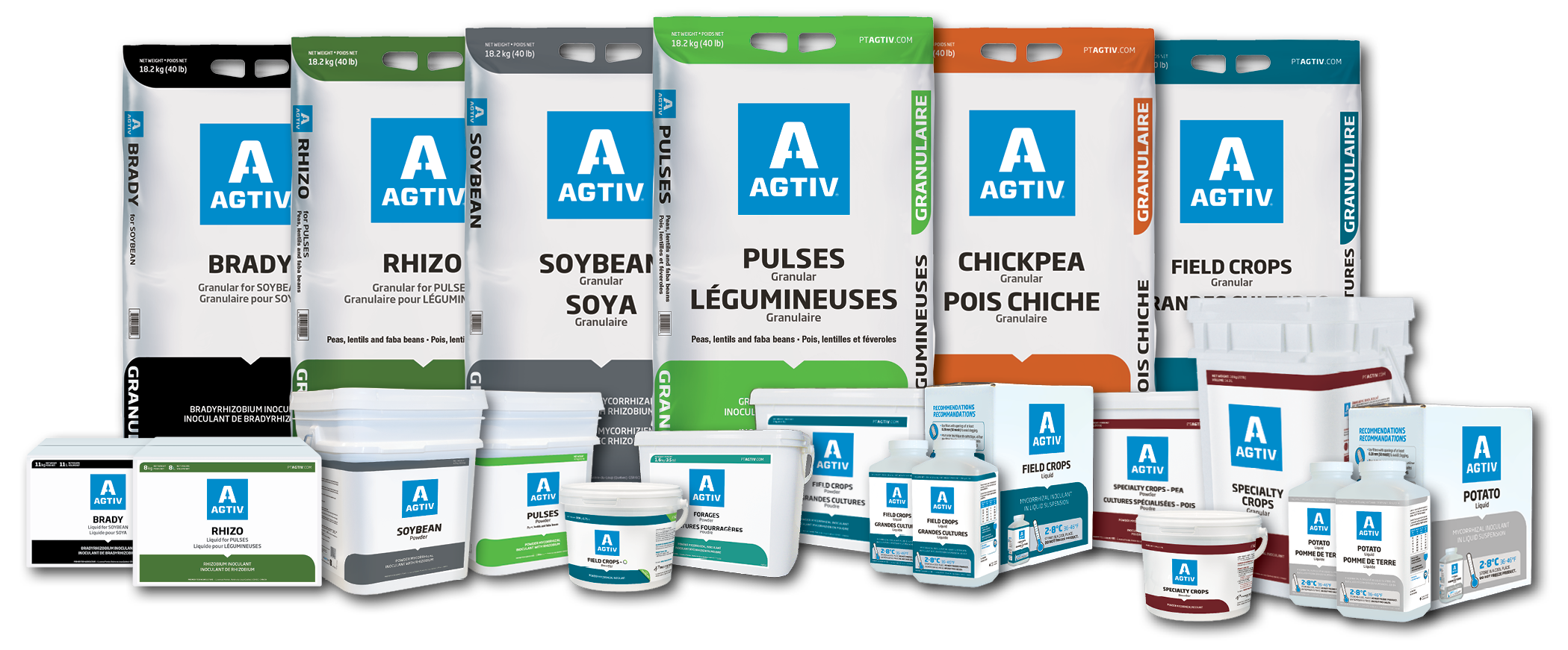 Complete AGTIV product offer with mycorrhizae and rhizobium